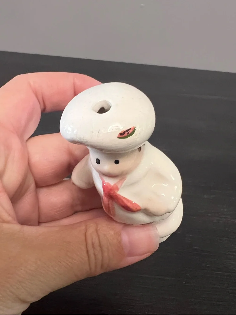 VTG Ceramic Chef Pie Bird Pie Vent Funnel Watermelon Hand Painted 3.25”